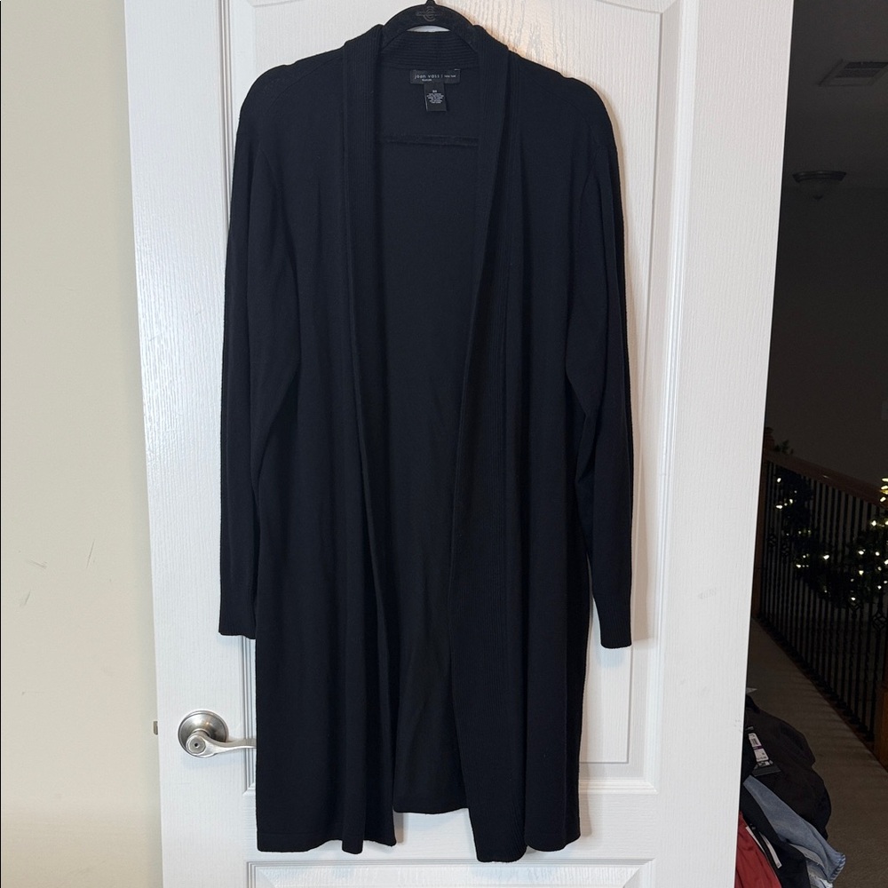 Joan Vass Classic Open Long Black Cardigan Sweater Size 3X